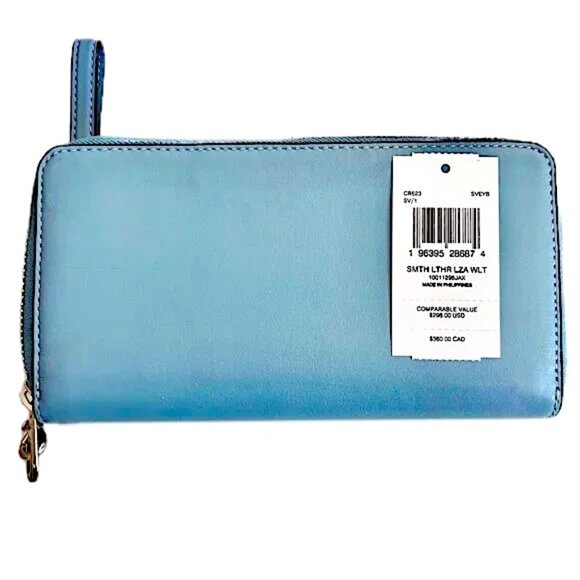 Coach Leather Zip Around Wristlet Wallet Blue Nickel Hardware NWT $298 - Picture 2 of 10
